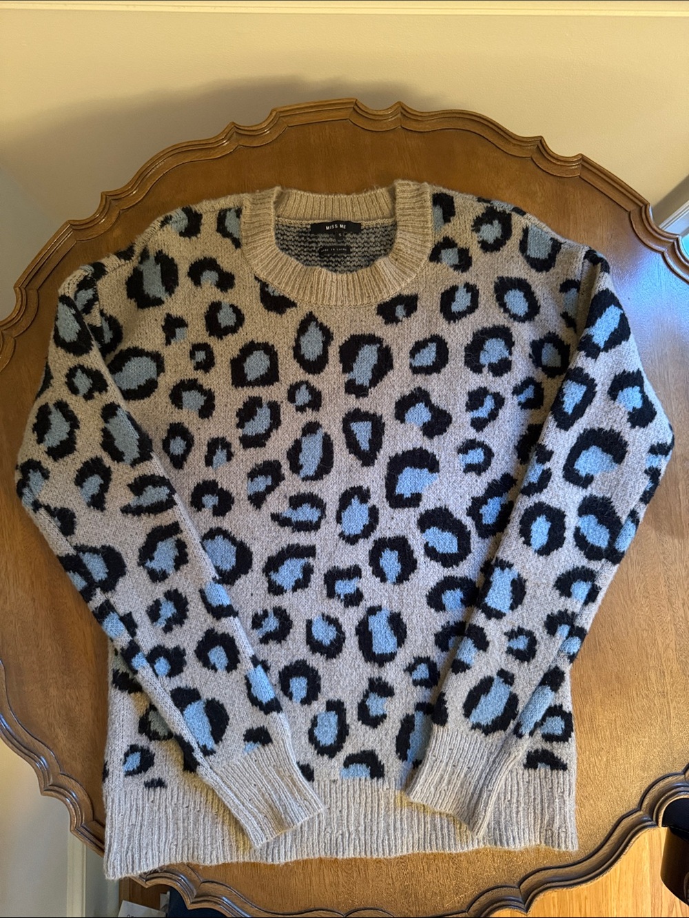 Miss Me Cozy Blue Leopard Sweater